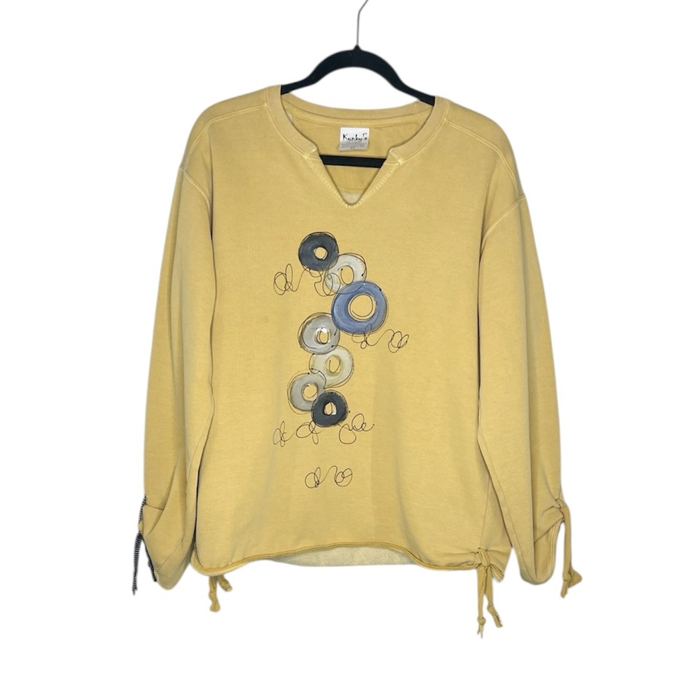 Kunky's Hand-Painted Whimsical Circles notched neck Oversized Sweatshirt size M